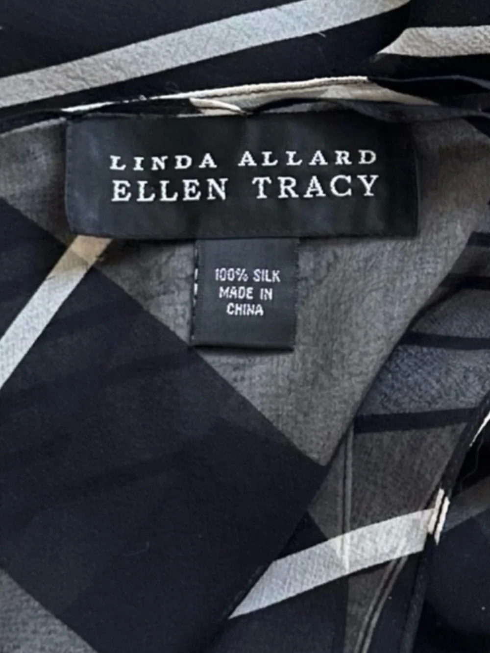Linda Allard Ellen Tracy Vintage Black and White Large Rectangular Silk Scarf